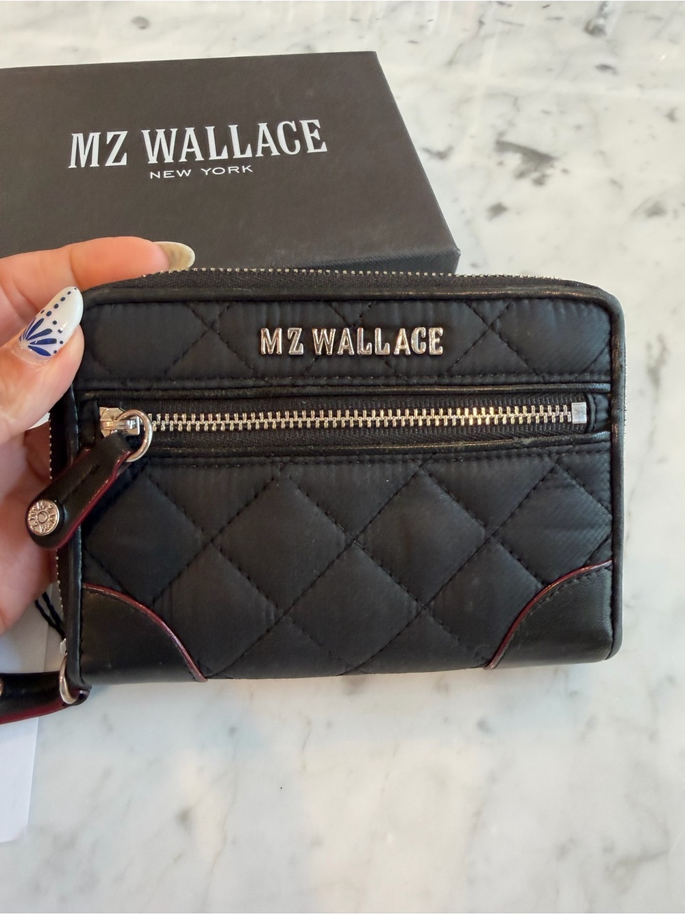 Preowned MZ Wallace Quilted small Zip Wallet in Black - Picture 3 of 7